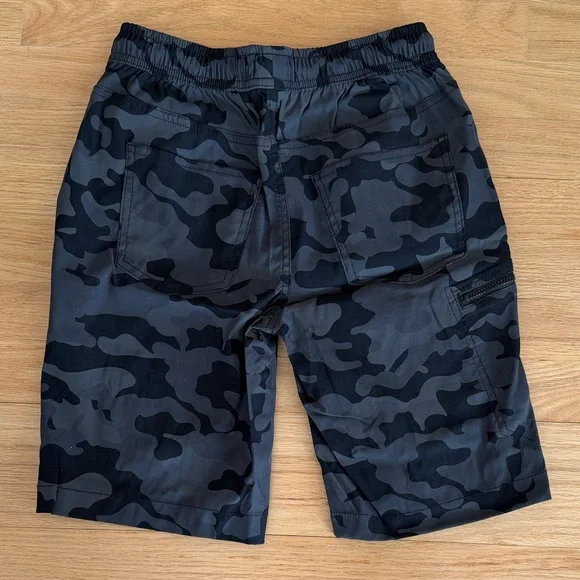Boys Black Camouflage Nylon Drawstring Cargo Shorts - Picture 3 of 10